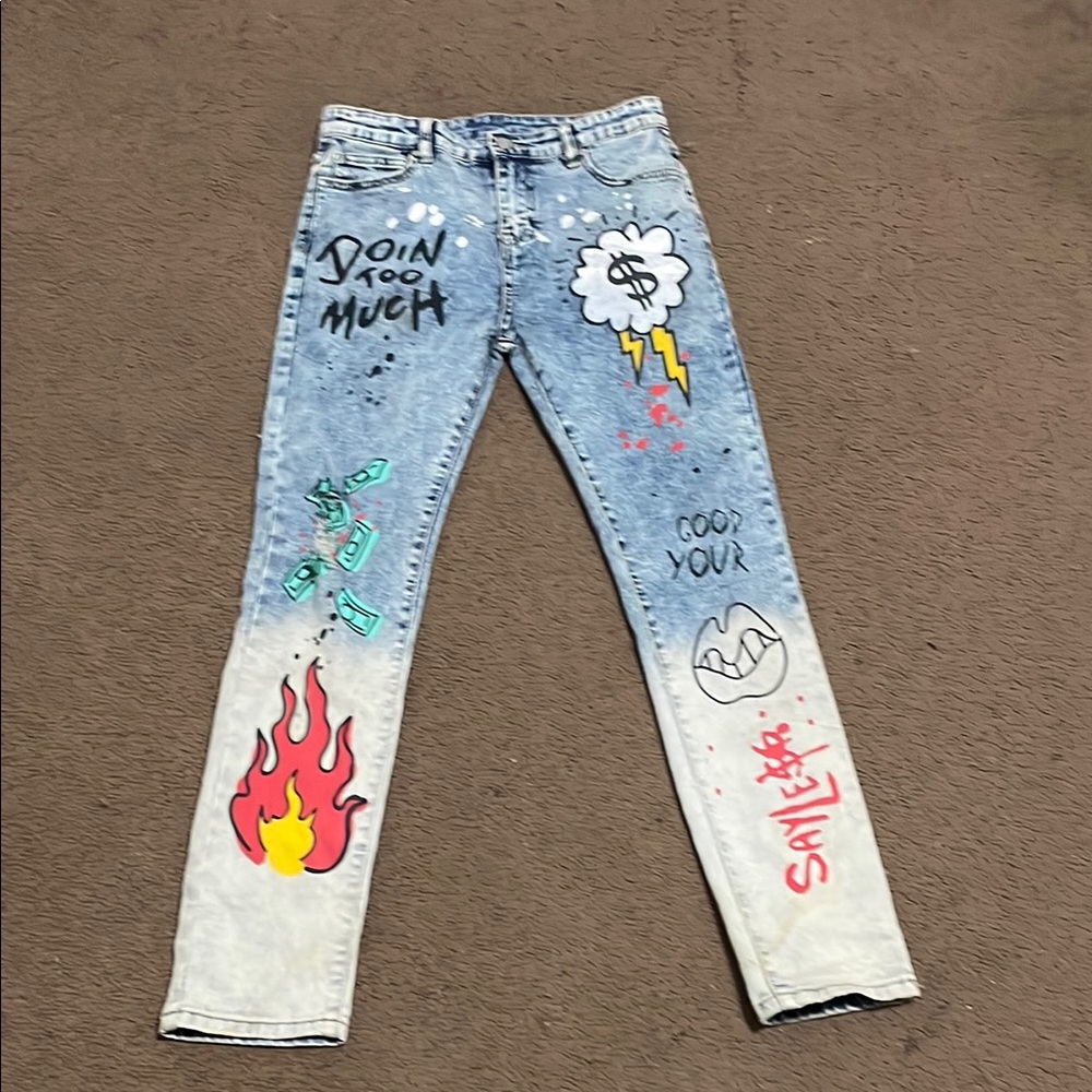 Stylish Graphic Light Blue Jeans